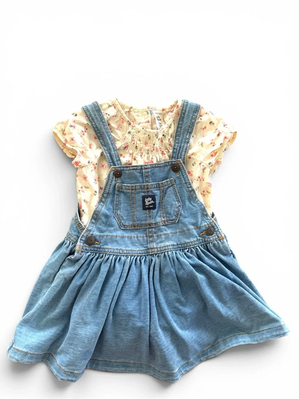 Oshkosh Baby B’gosh Girls 18m Denim Chambray Jumper Dress with Smocked Bodysuit